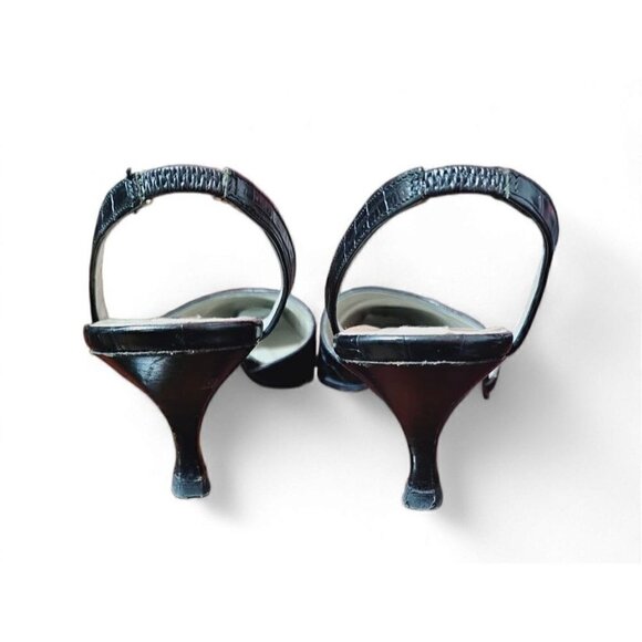 SAKS FIFTH AVENUE black leather square toe slingback 2.5" low heels size 8B - Picture 8 of 15